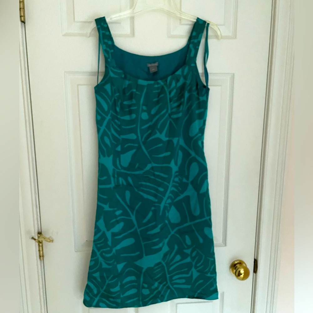 Ann Taylor Palm Leaves Print Dress - Green/Teal/Blue - size 2